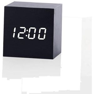 Multicolor Sounds Control Wooden Clock Modern Digital LED Desk Alarm Clock Thermometer Timer Black White