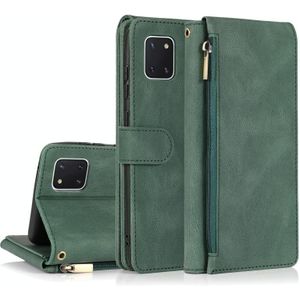 For Samsung Galaxy A81 Skin-feel Crazy Horse Texture Zipper Wallet Bag Horizontal Flip Leather Case with Holder & Card Slots & Wallet & Lanyard(Dark Green)