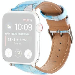 Marble Ethnic Style Printed Leather Watchband For Apple Watch Series 6 & SE & 5 & 4 40mm / 3 & 2 & 1 38mm(Marble Sky Blue)
