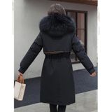 Mid-length Large Fur Collar Pated Coat Jacket (kleur: Black Size: XXXL)