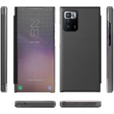 For Xiaomi Redmi Note 10 Pro Carbon Fiber Texture View Time Horizontal Flip Leather Case with Holder & Touch Call Display ID(Black)