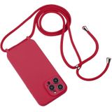 For iPhone 15 Pro Max Crossbody Lanyard Liquid Silicone Case(Rose Red)