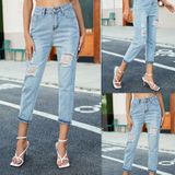 Vrouwen High-rise Slim-fit gescheurde jeans (kleur: blauw maat: M)
