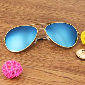 UV400 UV Protection Metal Frame AC Lens Frog Mirror Eyeglasses Sunglasses (Gold + Blue)