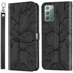 For Samsung Galaxy Note20 Life of Tree Embossing Pattern Horizontal Flip Leather Case with Holder & Card Slot & Wallet & Photo Frame & Lanyard(Black)