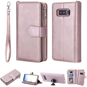 For Galaxy Note 8 2 in 1 Solid Color Zipper Shockproof Protective Case with Card Slots & Bracket & Photo Holder & Wallet Function(Rose Gold)