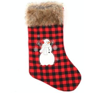 4 PCS Christmas Decoration Red And Black Plaid Christmas Stocking Children Gift Candy Bag(Snowman)