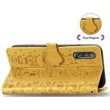 For Galaxy A50/A30S/A50S Cute Cat and Dog Embossed Horizontal Flip Leather Case with Bracket / Card Slot / Wallet / Lanyard(Yellow)