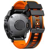 Voor Garmin Fenix 7X 26 mm platbinding tweekleurige siliconen horlogeband met snelsluiting (zwart oranje)