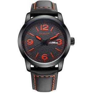 Ochstin 6047B zakelijke stijl quartz heren lederen horloge (zwart + oranje zwart)