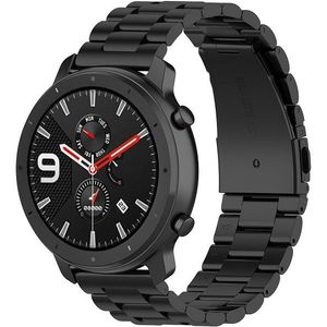 Applicable To Ticwatch Generation / Moto360 Second Generation 460 / Samsung GearS3 / Huawei GT Universal 22mm Stainless Steel Metal Strap Butterfly Buckle Three Beads(black)