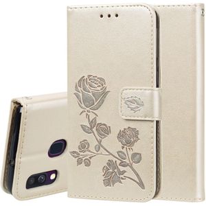 Rose Embossed Horizontal Flip PU Leather Case for Galaxy A40  with Holder & Card Slots & Wallet (Gold)