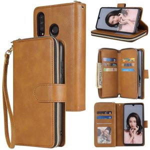 Voor Huawei P30 Lite Zipper Wallet Bag Horizontale Flip PU Lederen case met Holder & 9 Card Slots & Wallet & Lanyard & Photo Frame(Bruin)