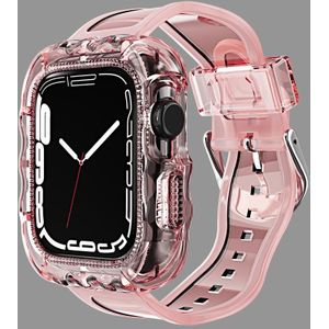 TPU geïntegreerde horlogeband voor Apple Watch-serie 8 & 7 41 mm / SE 2 & 6 & SE & 5 & 4 40 mm / 3 & 2 & 1 38 mm (transparant roze)