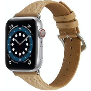 Rhombus Genuine Leather Watch Band For Apple Watch Ultra 49mm / Series 8&7 45mm / SE 2&6&SE&5&4 44mm / 3&2&1 42mm(Khaki)