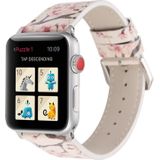 Fashion Plum Blossom Pattern Genuine Leather Wrist Watch Band for Apple Watch Series 3 & 2 & 1 42mm(White)