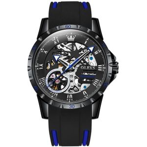 OLREVS 9918 Hollow Dial Silicone Strap Lichtgevend mechanisch horloge voor mannen (alle zwarte en blauwe oppervlak)