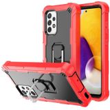 For Samsung Galaxy A72 5G / 4G PC + Rubber 3-layers Shockproof Protective Case with Rotating Holder(Red + Black)