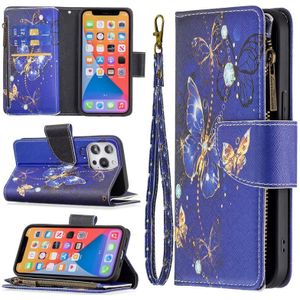Colored Drawing Pattern Zipper Horizontal Flip Leather Case with Holder & Card Slots & Wallet For iPhone 13 Pro Max(Purple Butterfly)