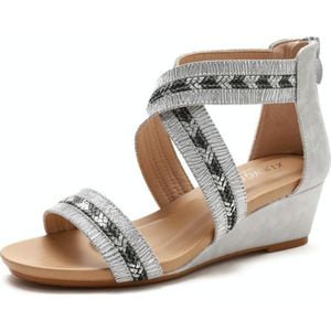 Dames Zomer Slope Heel Sandalen Anti-Slip Open-Toed Roman Style Schoenen  Maat: 37 (Grijs)