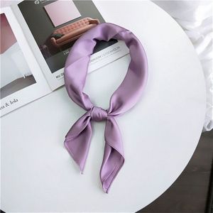 Soft Imitated Silk Fabric Solid Color Small Square Scarf Professional Silk Scarf for Women  Length: 70cm(Purple)