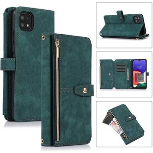 Voor Samsung Galaxy A22 5G Dream 9-Card Wallet Zipper Bag Leather Phone Case(Groen)
