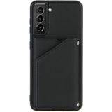 For Samsung Galaxy S21+ 5G Skin Feel PU + TPU + PC Back Cover Shockproof Case with Card Slots & Holder & Photo Frame(Black)