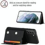For Samsung Galaxy S21+ 5G Skin Feel PU + TPU + PC Back Cover Shockproof Case with Card Slots & Holder & Photo Frame(Black)