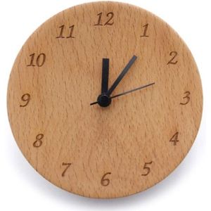 Simple Home Study Solid Wood Decorative Bedside Beech Alarm Clock(Round Borderless Numbers)