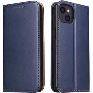 Fierre Shann PU Leather Texture Horizontal Flip Leather Case with Holder & Card Slots & Wallet For iPhone 13(Blue)
