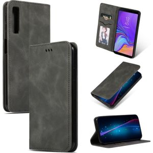 Retro Skin Feel Business Magnetic Horizontal Flip Leather Case for Samsung Galaxy A7 2018(Dark Gray)