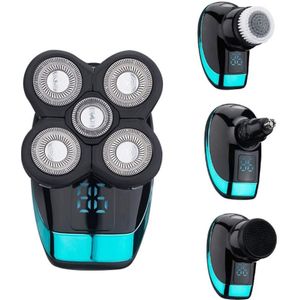 Electric Shaver Rechargeable Razor Intelligent Digital Display Bald Hair Clipper Style: Blue + Full Set