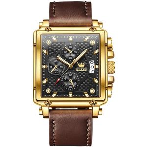 OLEVS 9925 heren vierkante wijzerplaat multifunctioneel waterdicht quartz horloge (zwart + goud)