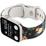 8-gesp afgedrukte vervangende band horlogeband voor Apple Watch Series 6 & SE & 5 & 4 40 MM / 3 & 2 & 1 38mm (zwarte achtergrond Rose)