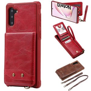 For Galaxy Note 10 Vertical Flip Wallet Shockproof Back Cover Protective Case with Holder & Card Slots & Lanyard & Photos Frames(Red)