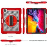 360 Degree Rotation Contrast Color Shockproof Silicone + PC Case with Holder & Hand Grip Strap & Shoulder Strap For iPad Air 2020 10.9 / Pro 11 2020 / 2021 / 2018 (Red+Black)