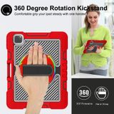 360 Degree Rotation Contrast Color Shockproof Silicone + PC Case with Holder & Hand Grip Strap & Shoulder Strap For iPad Air 2020 10.9 / Pro 11 2020 / 2021 / 2018 (Red+Black)