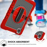 360 Degree Rotation Contrast Color Shockproof Silicone + PC Case with Holder & Hand Grip Strap & Shoulder Strap For iPad Air 2020 10.9 / Pro 11 2020 / 2021 / 2018 (Red+Black)