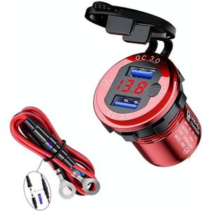 Aluminum Alloy Double QC3.0 Fast Charge With Button Switch Car USB Charger Waterproof Car Charger Specification: Red Shell Red Light With 60cm Line