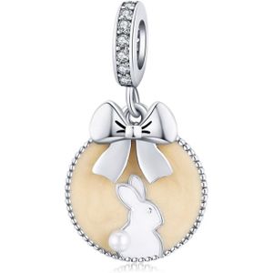 S925 Sterling Silver Bunny Round Pendant DIY Bracelet Necklace Accessories