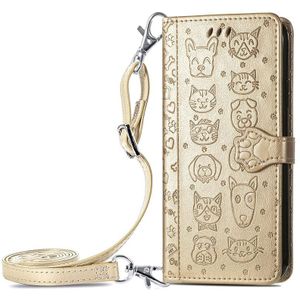 For Samsung Galaxy M21s /F41/M31 Cute Cat and Dog Embossed Horizontal Flip Leather Case with Holder & Card Slots & Wallet & Crossbody Lanyard & Card Cover(Gold)