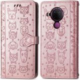 Voor Nokia 5.4 Mooie kat en hond embossing patroon horizontale flip lederen tas  met houder & kaart slots & portemonnee & cartoon clasp & lanyard (rose goud)