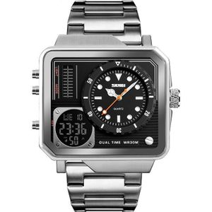 SKMEI 1392 Multi-Function Outdoor Sports Watch Business Double Display Waterproof Electronic Watch(Silver)