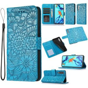 For Huawei P30 Skin Feel Embossed Sunflower Horizontal Flip Leather Case with Holder & Card Slots & Wallet & Lanyard(Blue)