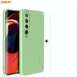 For Xiaomi Mi 10 5G Hat-Prince ENKAY ENK-PC0752 Liquid Silicone Straight Edge Shockproof Protective Case  + 3D Full Screen PET Curved Hot Bending HD Screen Protector Soft Film(Light Green)