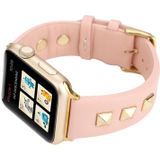 Enkele rij geklonken lederen horlogeband voor Apple Watch Series 8 & 7 41 mm / SE 2 & 6 & SE & 5 & 4 40 mm / 3 & 2 & 1 38 mm (roze goud)