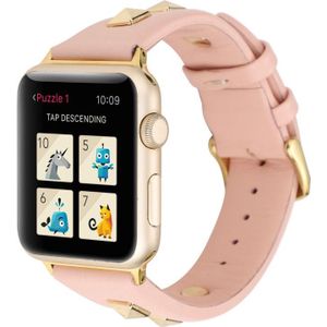 Enkele rij geklonken lederen horlogeband voor Apple Watch Series 8 & 7 41 mm / SE 2 & 6 & SE & 5 & 4 40 mm / 3 & 2 & 1 38 mm (roze goud)