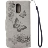 For Motorola Moto G (4rd gen) Plus Pressed Flowers Butterfly Pattern Leather Case with Holder & Card Slots & Wallet(Grey)
