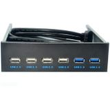 6 Ports 5.25 Inch Floppy Bay Front Panel With Power Adapter USB Hub Spilitter 2 Ports USB 3.0 + 4 Ports USB 2.0