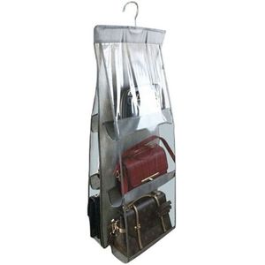 6 Pockets 3 Layers Foldable Hanging Bag Shelf Bag Purse Handbag Organizer(Gray)